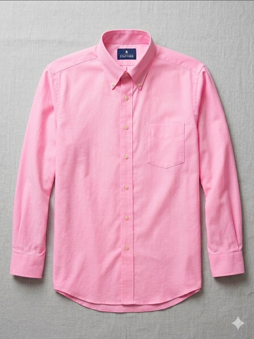 Stafford Shirt Mens 17 32/33 Pink Oxford Wrinkle Free Regular Fit Long Sleeve